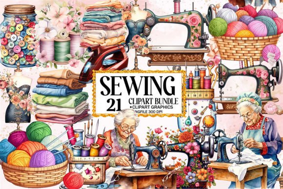 Download Watercolor Vintage Sewing Clipart Bundle - Sewing Collection