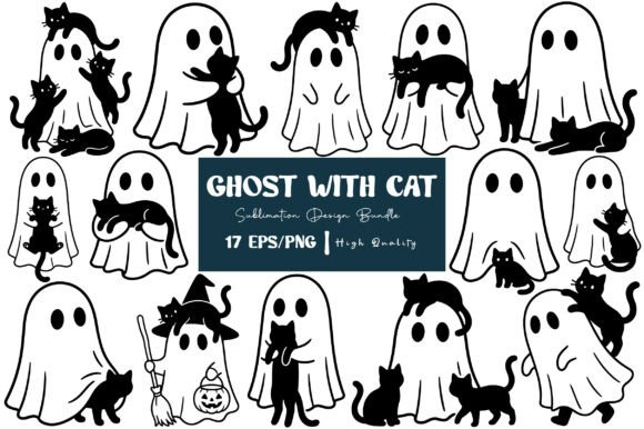Download Retro Ghost with Black Cat EPS PNG - Eps Collection