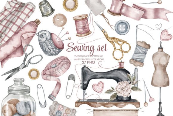 Download Watercolor Vintage Sewing Clipart - Sewing Collection