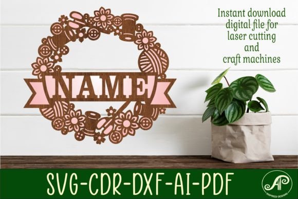 Download Sewing Name Wreath Sign Svg Laser Cut - Sewing Collection