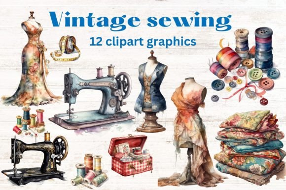 Download Vintage Sewing Clip Art Set - Sewing Collection