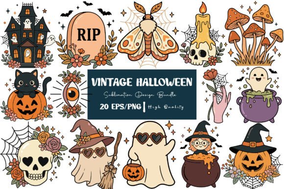 Download Retro Vintage Halloween EPS PNG Bundle - Eps Collection